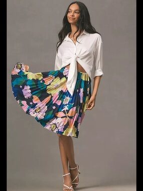 NWT Maeve Multi-Color Floral Pleated Skirt